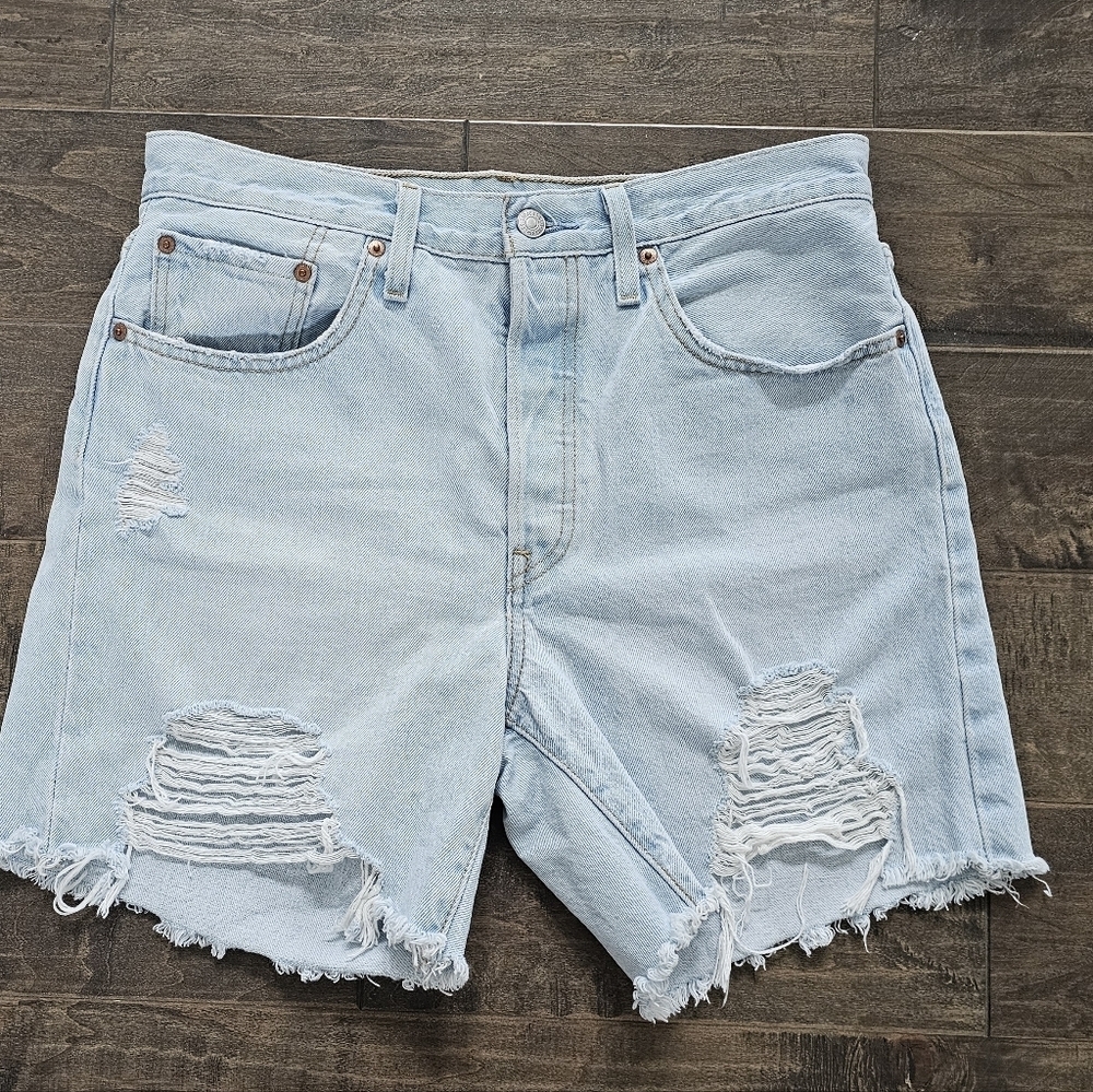 Levi's Light Blue High Waist Distressed Denim Shorts